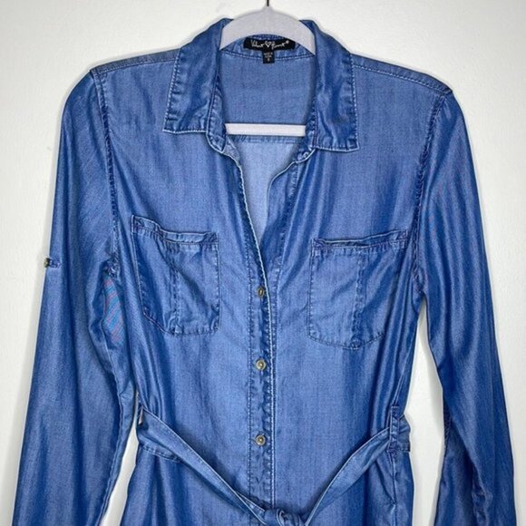 Velvet Heart Size S Anita Tencel Blue Chambray Button Down Casual Shirt Dress - Picture 2 of 12